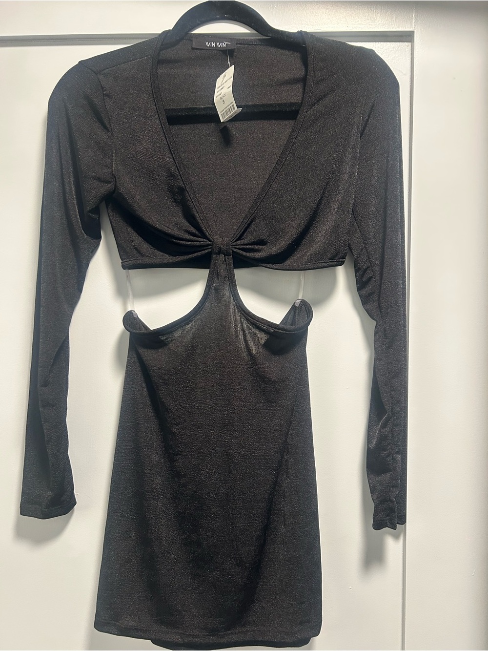 Win Win Black Slinky Cutout Long Sleeve Mini Dress